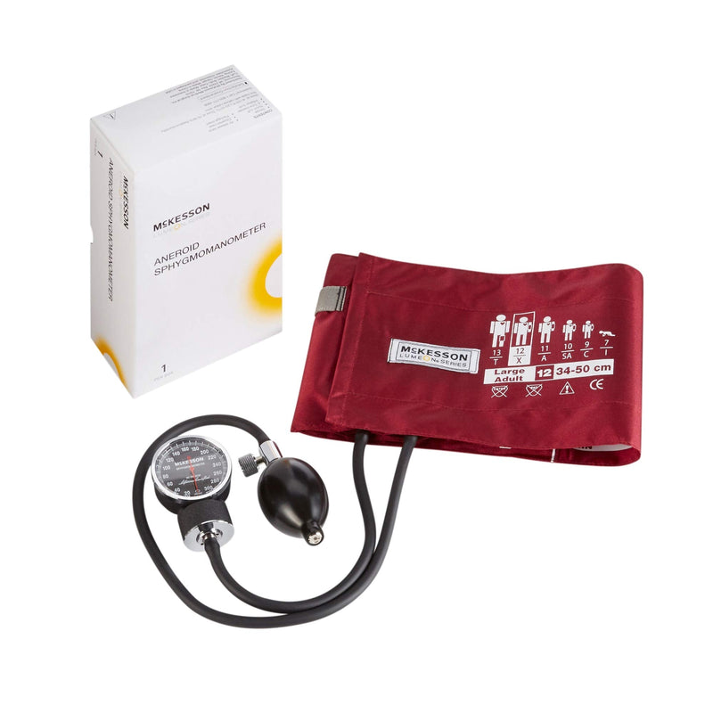 [Australia - AusPower] - McKesson Aneroid Sphygmomanometer – Manual Blood Pressure Cuff Monitor with Carrying Case, Cuff 34-50 cm, Burgundy, 1 Count Large Adult Cuff (34-50 cm) 1 Count 
