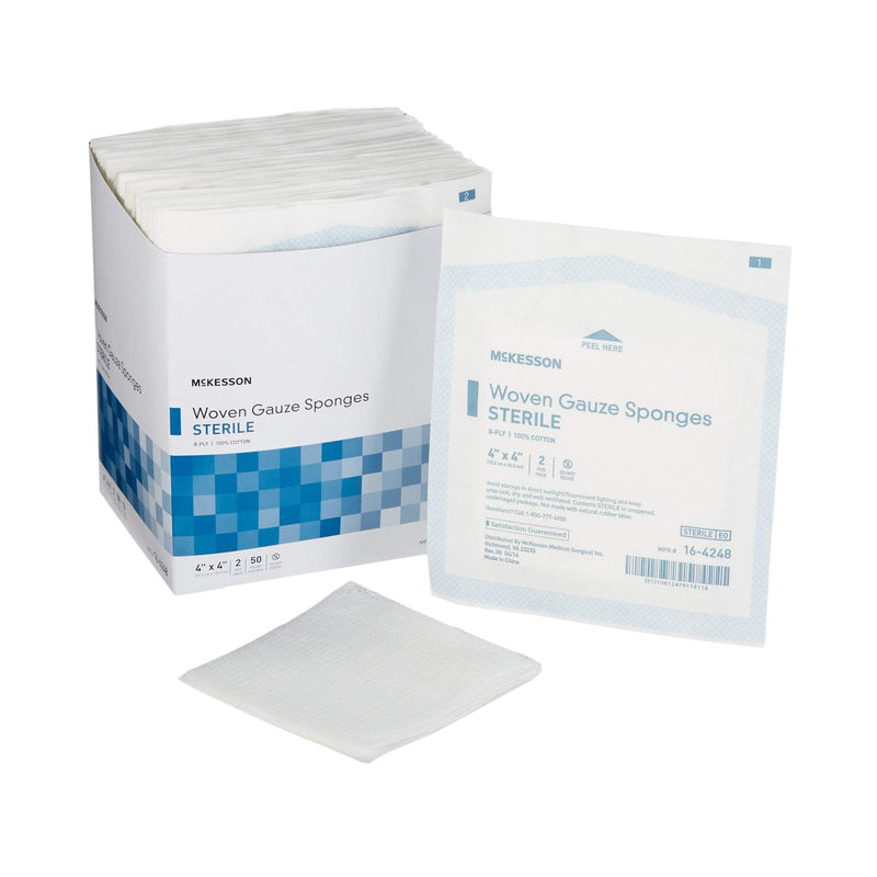 [Australia - AusPower] - McKesson Woven Gauze Sponges, Sterile, 8-Ply, 100% Cotton, 4 in x 4 in, 2 per Pack, 50 Packs, 100 Total 