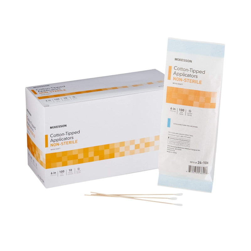[Australia - AusPower] - McKesson Cotton-Tipped Applicator Swabstick, Non-Sterile, Wood Shaft, 6 in, 100 Count, 10 Packs, 1000 Total (1000 ct) 