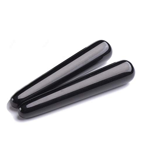 AMOYSTONE Black Obsidian Massage Stick Gemstone Massage Treatment Tool 4 Inch (Pack of 2)