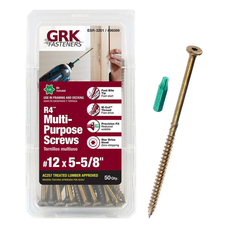 GRK 96089#12/14 x 5-5/8" R4™ Multi-Purpose Screws 50 Count Gold #12/14 x 5-5/8"