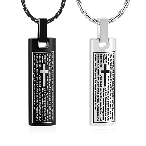 constantlife Cremation Necklace Cremation Jewelry 30mm Lord's Prayer Stainless Steel Polished Cube Cremation Pendant Memorial Ashes Keepsake Urn Necklace 2pcs-Silver+Black