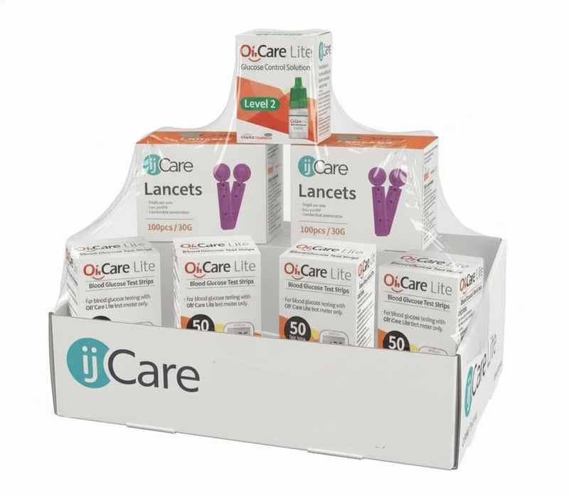 Blood Sugar Testing Bundle – Oh’Care Lite Monitor 200 Glucose Test Strips, 200 ijcare Lancets & 1 Control Solution