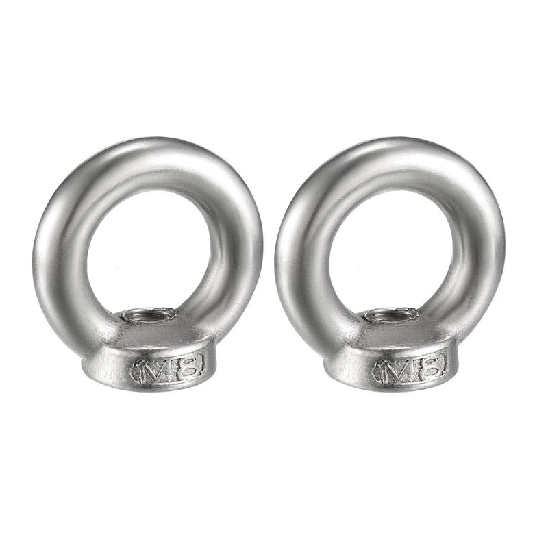 [Australia - AusPower] - uxcell Lifting Eye Nut M8 Female Thread 304 Stainless Steel Round Shape for Rope Fitting Pack of 2 