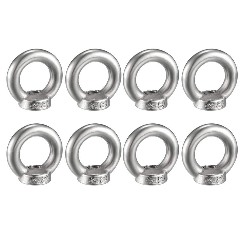 [Australia - AusPower] - uxcell Lifting Eye Nut M8 Female Thread 304 Stainless Steel Round Shape for Rope Fitting Pack of 8 