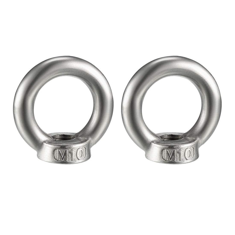 [Australia - AusPower] - uxcell Lifting Eye Nut M10 Female Thread 304 Stainless Steel Round Shape for Rope Fitting Pack of 2 