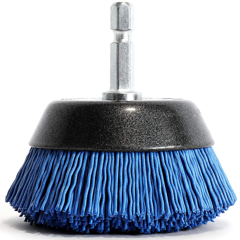 S&R Cup Brush Nylon Fine-Grained Diameter 65 mm Hexagonal Shaft 1/4 Inch (6.35 mm) | Brush for drill, wire brush with fine-grained nylon wire, cup brush nylon brush for grinding, removal work
