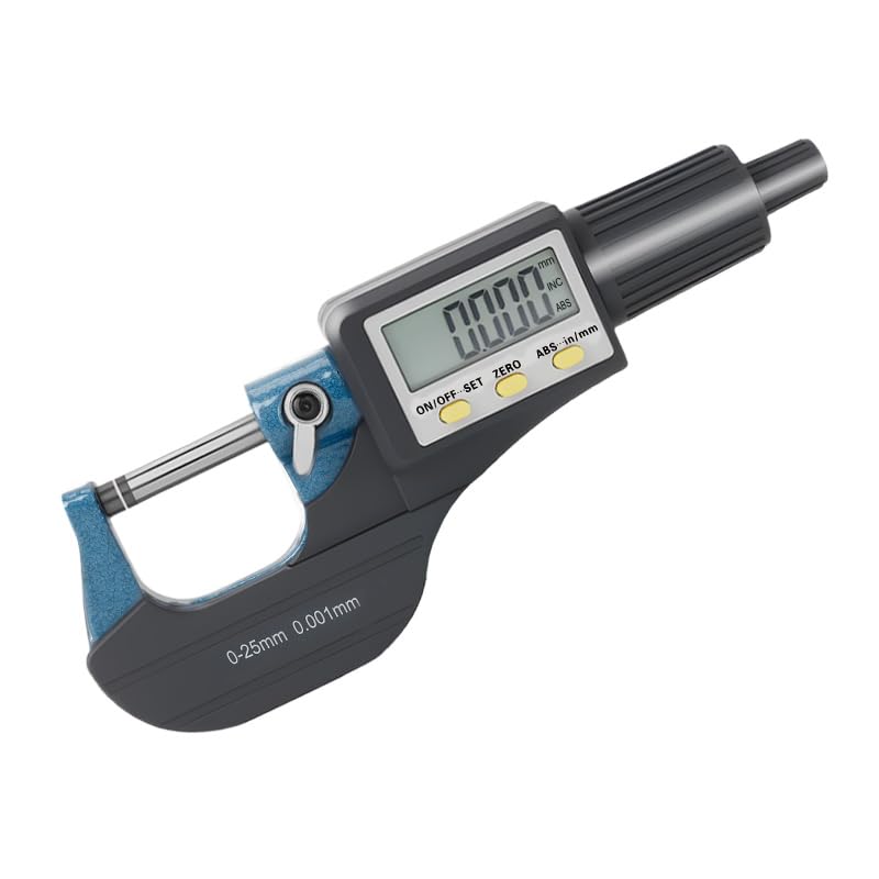 Beslands Digital Micrometer 0-1" / 0-25mm Electronic Display Gauge 0.00004" / 0.001mm Thickness Measuring Inch/Metric Diameter Caliper (with Extra Battery) 0-25 mm