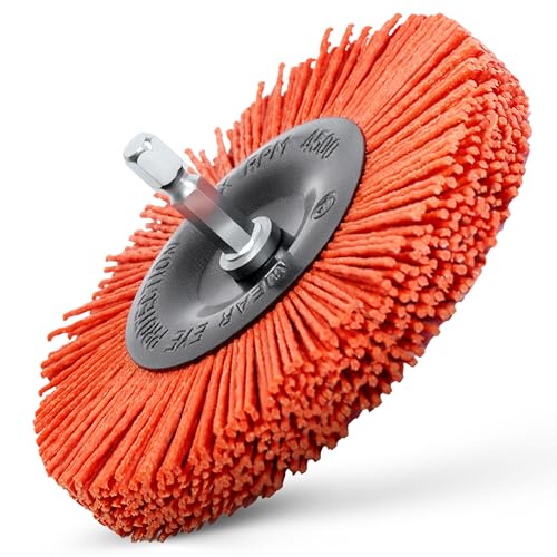S&R Nylon Disc Brush Diameter 100 mm Hexagonal Shaft 1/4 Inch (6.35 mm) | Coarse, with coarse nylon wire nylon brush aggressive, wire brush grinding attachment Red Coarse Coarse-grain nylon wire