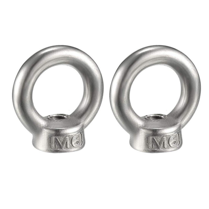 [Australia - AusPower] - uxcell Lifting Eye Nut M6 Female Thread 304 Stainless Steel Round Shape for Rope Fitting Pack of 2 