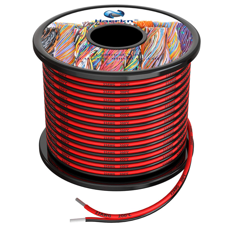 [Australia - AusPower] - 22 awg Silicone Electrical Wire 2 Conductor Parallel Wire line 200ft [Black 100ft Red 100ft] 22 Gauge Soft and Flexible Hook Up Oxygen Free Stranded Tinned Copper Wire 22awg/0.3mm² 