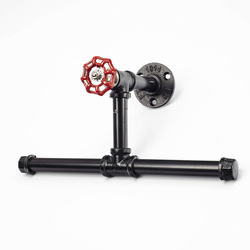 Rustic Industrial Pipe Wall Mounted Toilet Paper Holder with Screw Kit, Heavy Duty Steampunk Toilet Paper Dispenser, Modern Chic Electroplated Black Iron Finish, Y-Nut SHJJ-17