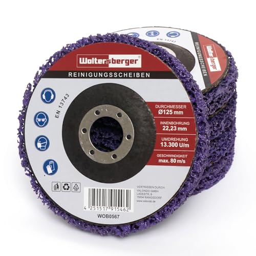Woltersberger Pack of 5 Coarse Cleaning Discs Diameter 125 mm CSD Cleaning Fleece CBS Nylon Fabric Disc Purple for Angle Grinder Rust Remover for Flex