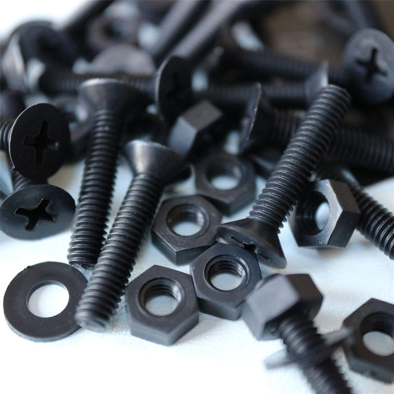 [Australia - AusPower] - 20 x Black Countersunk Screws Polypropylene (PP) Plastic Nuts and Bolts, Washers, M4 x 20mm, Anti-Corrosion, Chemical Resistant, (5/32 x 25/32 in) 