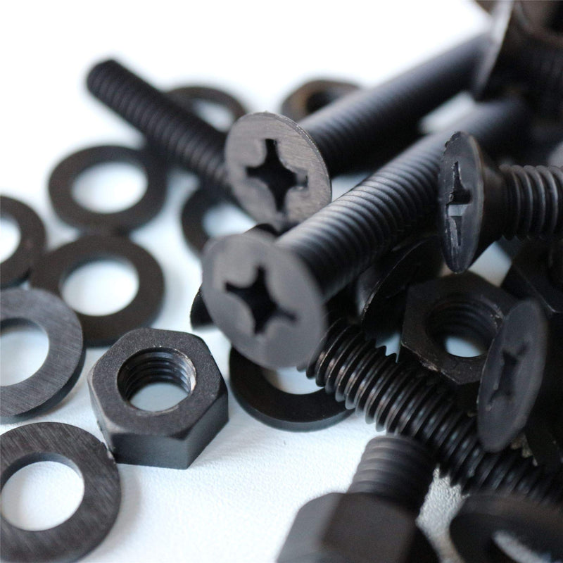 [Australia - AusPower] - 20 x Black Countersunk Screws Polypropylene (PP) Plastic Nuts and Bolts, Washers, M6 x 40mm, Anti-Corrosion, Chemical Resistant, (15/64 x 1 37/64 in) 