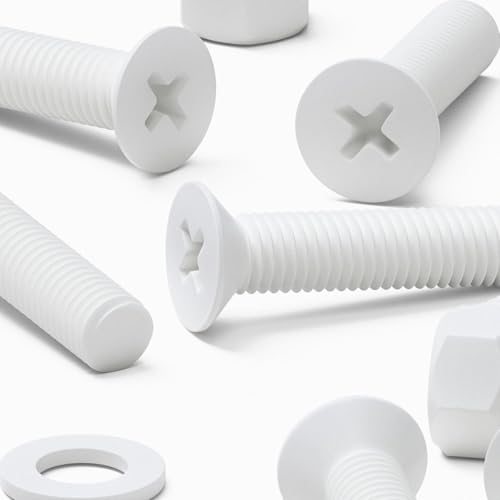 20x Caterpillar Red white PP countersunk plastic screws and bolts M5 x 20mm with nuts and washers
