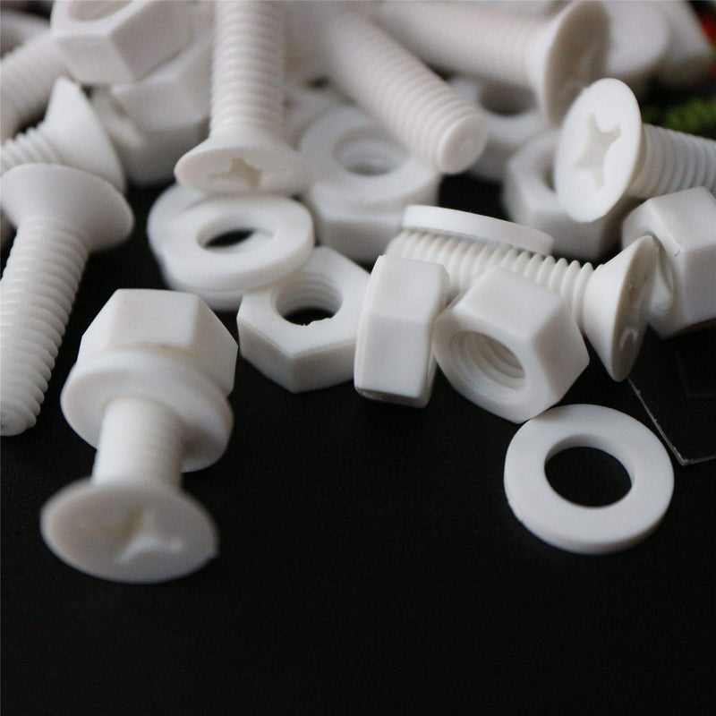 [Australia - AusPower] - 20 x White Countersunk Screws Polypropylene (PP) Plastic Nuts and Bolts, Washers, M6 x 20mm, Anti-Corrosion, Chemical Resistant, (15/64 x 25/32 in) 