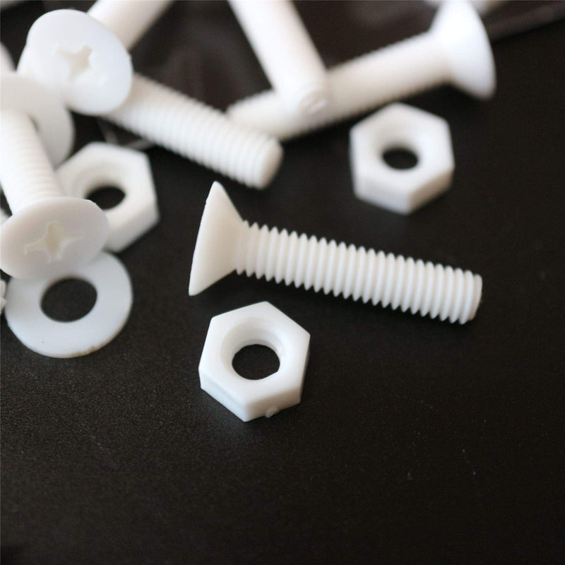 [Australia - AusPower] - 20 x White Countersunk Screws Polypropylene (PP) Plastic Nuts and Bolts, Washers, M4 x 20mm, Anti-Corrosion, Chemical Resistant, (5/32 x 25/32 in) 