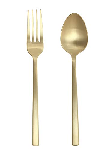 Fortessa Arezzo 18/10 Stainless Steel Flatware, 2 Piece Serving Set, 9.25", Brushed Gold