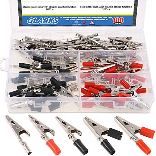 Glarks 100 Pcs Metal Alligator Clips Alligator Clips Assortment for Laboratory Testing 50pcs with Red Black Plastic Hands and 50pcs Capless 3 Styles 53mm