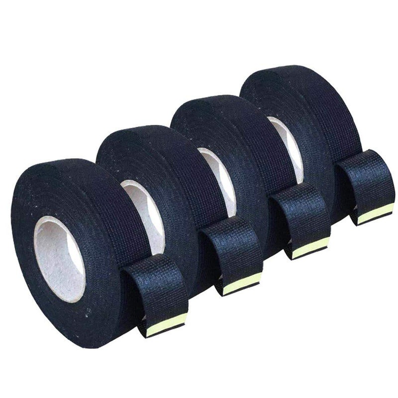 [Australia - AusPower] - 4 Rolls Wire Loom Harness Tape, Wiring Harness Cloth Tape, Black Adhesive Fabric Tape for Automobile Electrical Wire harnessing Noise Damping Heat Proof 19 mm X 15m 