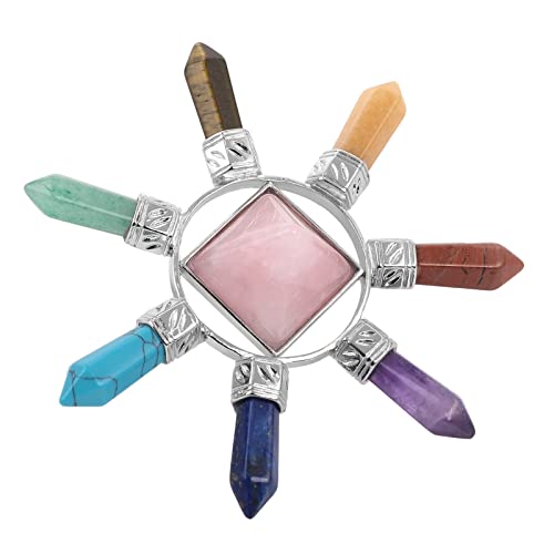 TUMBEELLUWA 7 Chakra Crystal Pyramid for Crystal Grid, Chakra Balancing Rose Quartz Pyramid