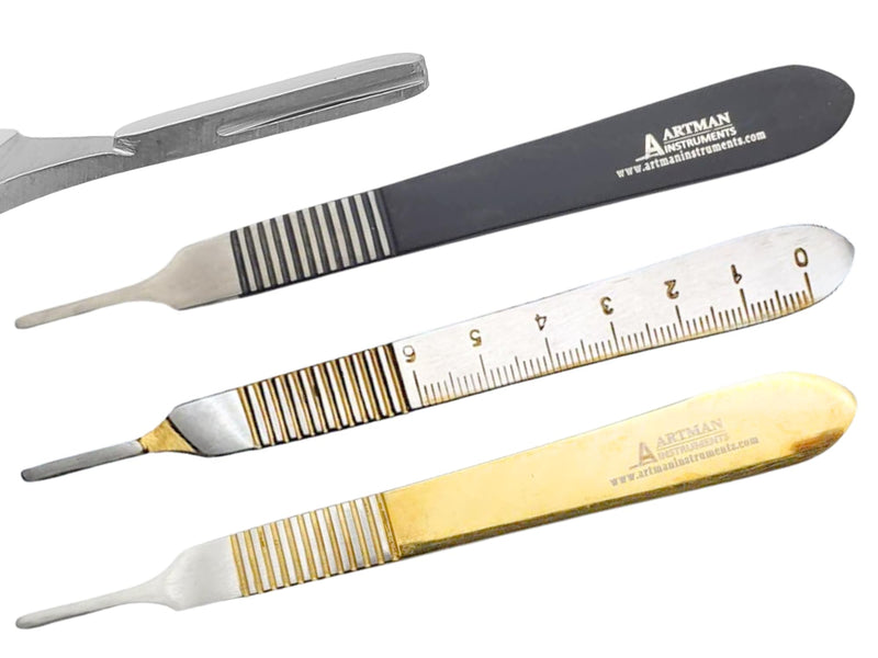 [Australia - AusPower] - 3 Pack Scalpel Handle B.P Handle #3 Stainless Steel with Inches Ruler for Precise Cutting - for Surgery, Art & Craft, Model Making, Biology, and Labs - Compatible with Blades #6 to #16 