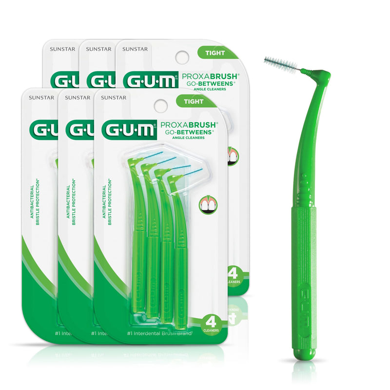 GUM Proxabrush Go-Betweens Angled Interdental Brushes – Soft Bristle Dental Picks for Plaque Removal, Health & Braces Care, 4 Count (Pack of 6)