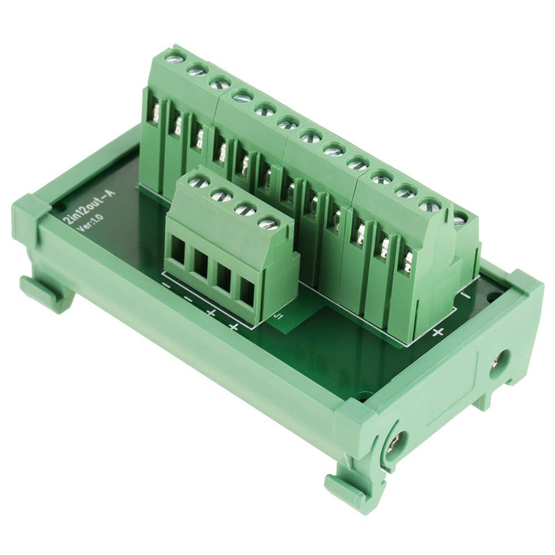 12-Position Power Distributor for DIN Rail Mounting with Screw Terminals Made of Polycarbonate (PC) in Green Electrical Distribution Box for Electrical Installation