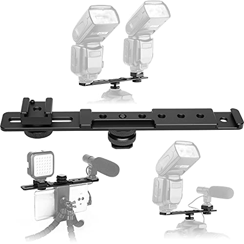 ChromLives 8'' Cold Shoe Extension Bar, Flash Straight Bracket, Camera Dual Mount Flash Bracket Compatible with Nikon Canon Sony Olympus DSLR Camera Camcorder DV Dual camera mount