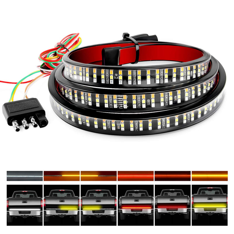 [Australia - AusPower] - Nilight TR-04 Truck Tailgate Bar 60" Triple Row 504 LED Strip with Red Brake White Reverse Sequential Amber Turning Signals Strobe Lights，2 Years Warranty 60" LED Strip 
