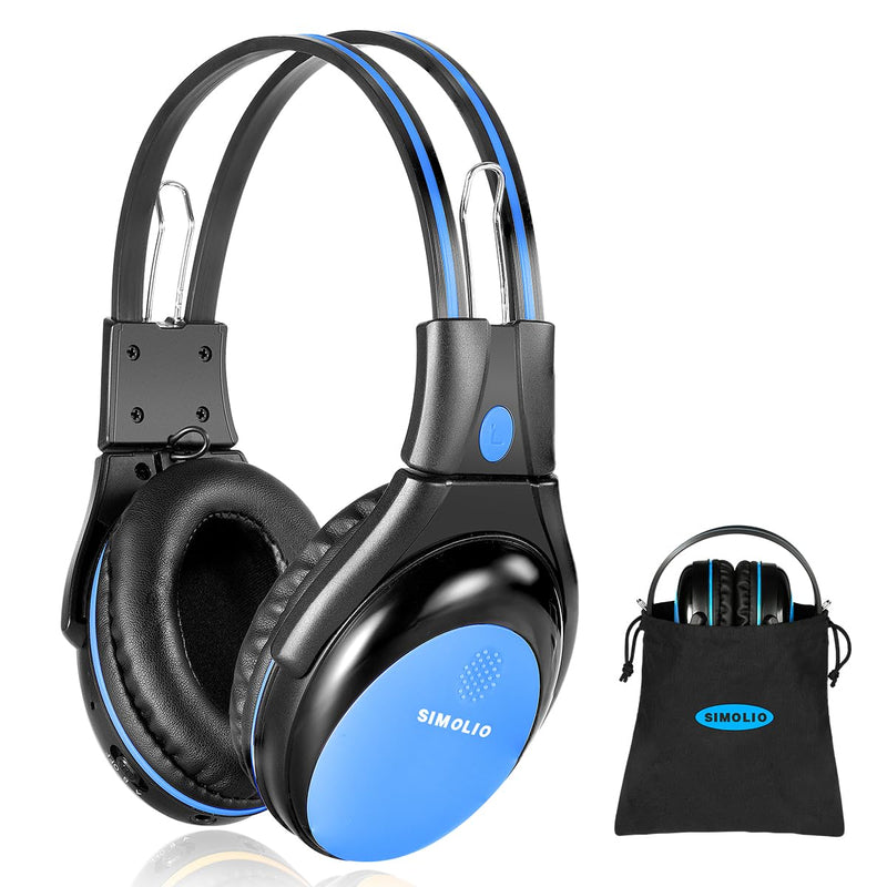 [Australia - AusPower] - SIMOLIO Wireless IR Headphones with 3 Levels Volume Limiting, in Car IR Headphones with Audio Share, IR Wireless Headset for Headrest Car DVD, 2 Channel Foldable Car Headsets, Storage Bag and AUX Cord Blue 