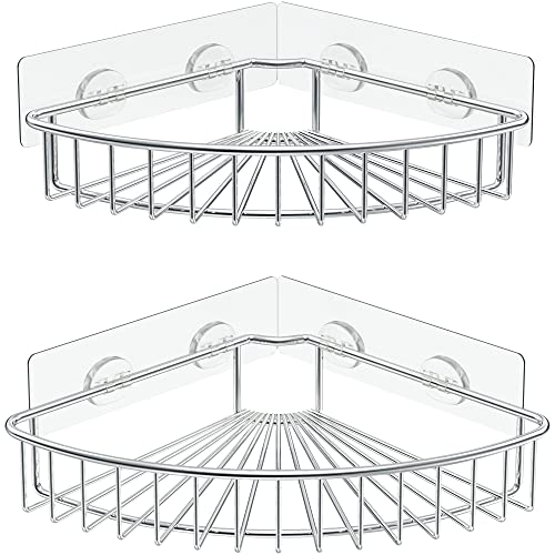 SMARTAKE 2-Pack Corner Shower Caddy, SUS304 Stainless Steel, Silver 8.7 X 8.7 X 2.0 Inches 01-silver