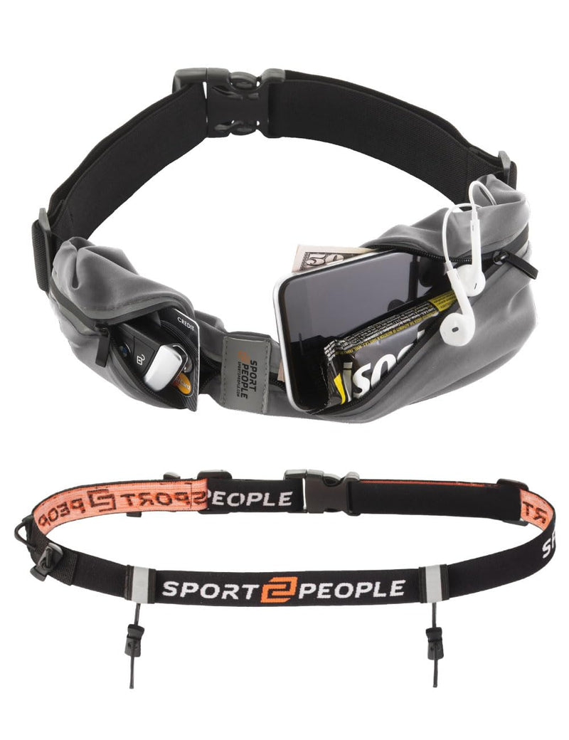 [Australia - AusPower] - Running Belt for Women and Men, Reflective Phone Holder, No Bounce Running Fanny Pack, Waist band, Fitness Storage Belt, Reflective Runners belt, Money belt (Grey Steel + Race belt Set) Grey Steel + Race belt Set 
