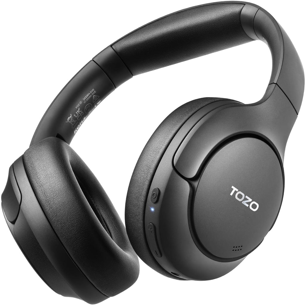 [Australia - AusPower] - TOZO HT2 Hybrid Active Noise Cancelling Headphones, Wireless Over Ear Bluetooth Headphones, 60H Playtime, Hi-Res Audio Custom EQ via App Deep Bass Comfort Fit Ear Cups, for Home Office Travel Black 
