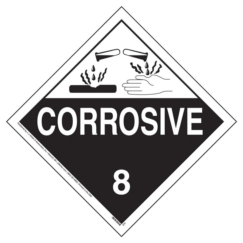 [Australia - AusPower] - Class 8 Corrosive Placard, Worded 25-pk. - 10.75" x 10.75" Removable Self Adhesive Economy Vinyl for Short-Term Applications - J. J. Keller & Associates - Complies with DOT Hazmat Placard Requirements 