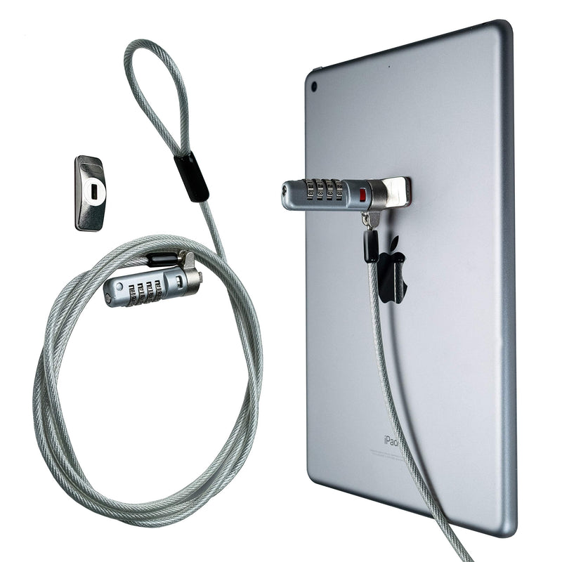 [Australia - AusPower] - Combination Lock Cable – CTA Secure Combination Lock with 3M Adhesive Plate for Laptops, Tablets, & Other Devices with Security Kensington Slots (LT-SCC) - Silver 