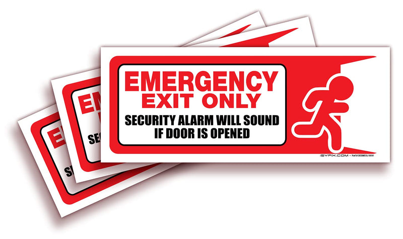 [Australia - AusPower] - iSYFIX Emergency Exit Only Stickers – 3 Pack 10x4 Inch – Premium Self-Adhesive Vinyl, Laminated UV, Weather, Scratch, Water & Fade Resistance, Security Alarm Will Sound if Door is Opened Sign Medium Red & White 