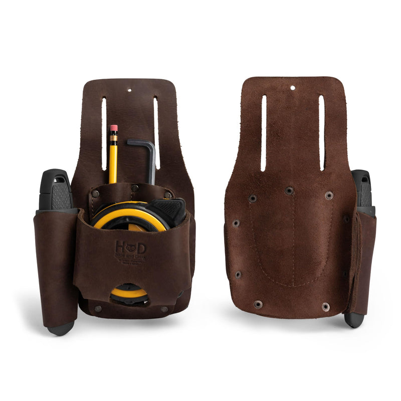 Hide & Drink, Tape & Knife Holder, Marking and Measuring Pouch, Tool Case, Screwdriver Holster, Pocket Belt Pouch, Full Grain Leather, Handmade Bourbon Brown