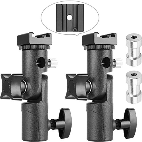 2Pack Updated Flash Bracket Flash Stand Light Stand Bracket Mount with Umbrella Holder Mount Swivel for Camera DSLR Nikon Canon Pentax Olympus and Other DSLR Flashes Speedlite Studio Light LED Light Update-UmbrellaHolder-2P