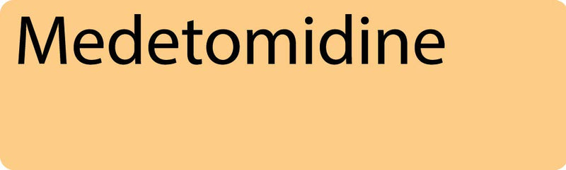 Medetomidine Anesthetic Syringe Labels - Box of 800 Labels on roll (1" core) in Box. Printed in Australia by Specialist Medical Printer. Latex-Free Adhesive.