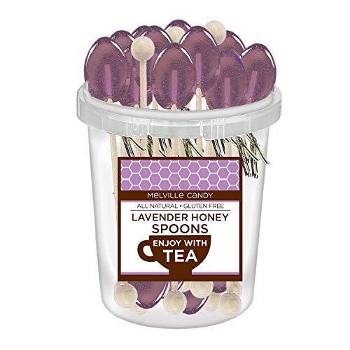 Melville Candy Honey Spoons – Spoons & Lollipops on Wooden Ball Sticks – Gluten-Free, Made in USA Stirrers for Tea, Coffee, & Hot Beverages - Individually Wrapped (30-count) (Lavender) Lavender