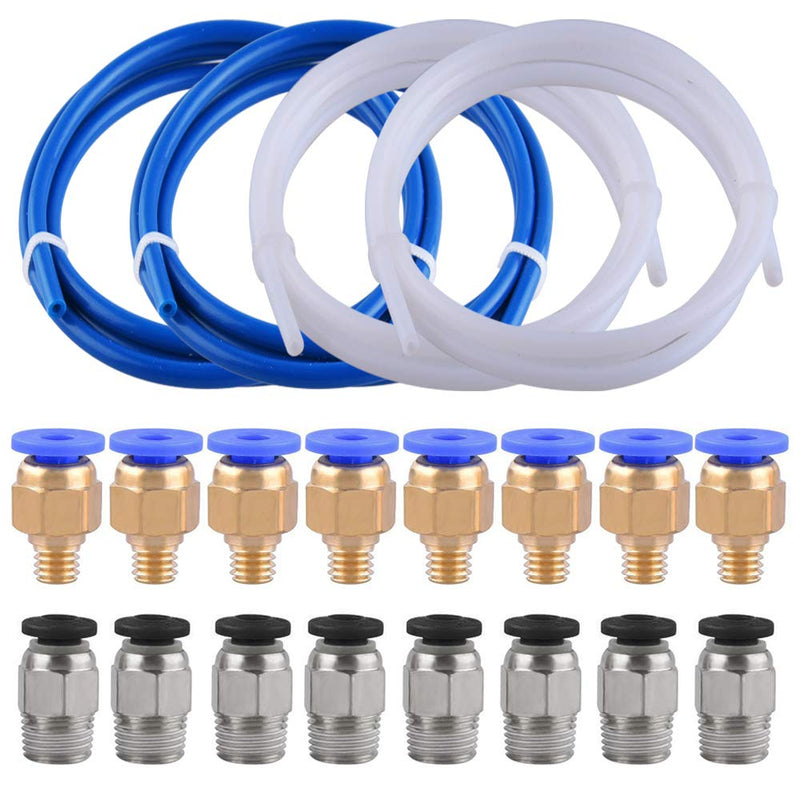 SIQUK 4 Pieces Teflon Tube PTFE Tubing(1 Meter) with 8 Pieces PC4-M6 Fittings and 8 Pieces PC4-M10 Male Straight Pneumatic PTFE Tube Push Fitting Connector for 3D Printer 1.75mm Filament