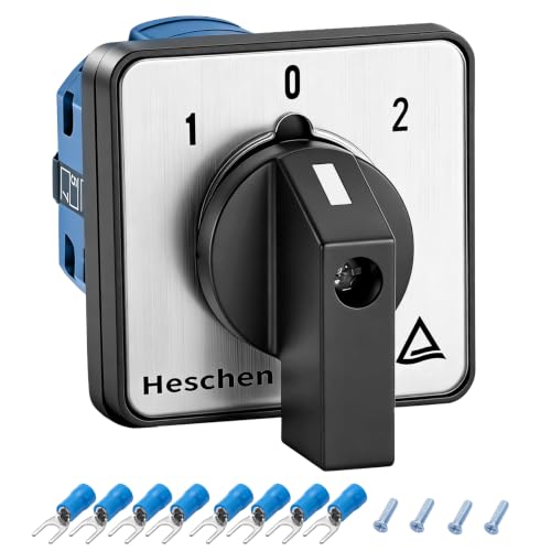 Heschen Universal Rotary Cam Switch SZW26-20/D202.2 660V 20A ON-OFF-ON 3 Position 2 Phase 8 Terminals CE (1-0-2), 8 terminals standard design