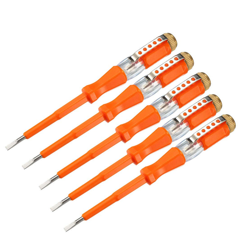 [Australia - AusPower] - uxcell Voltage Tester AC 100-500V with 3mm Slotted Screwdriver with Clip for Circuit Test, Orange, Pack of 5 