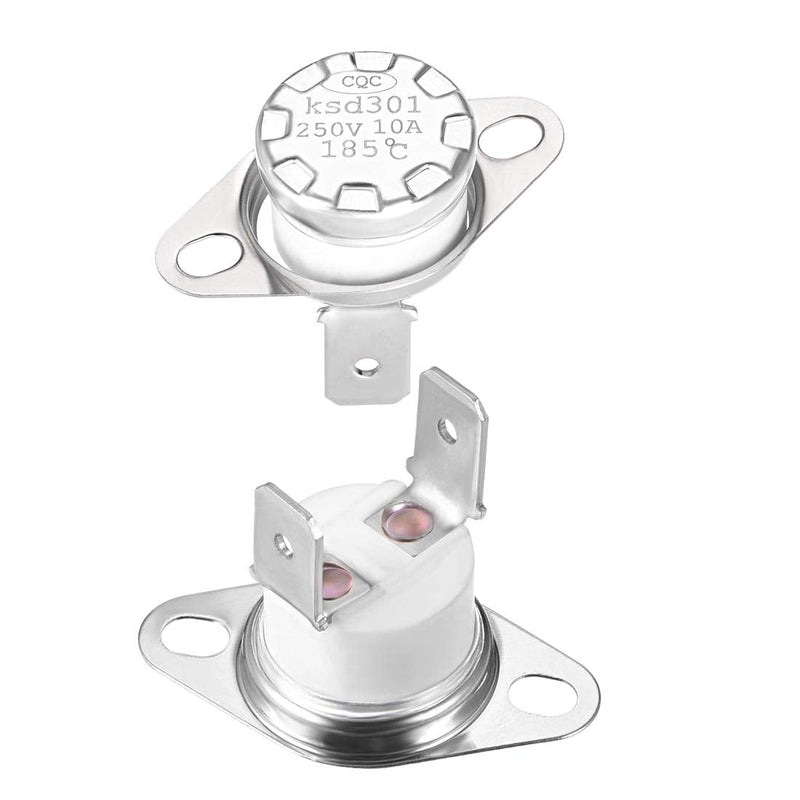 [Australia - AusPower] - uxcell KSD301 Thermostat 185°C/365°F 10A Normally Closed N.C Adjust Snap Disc Temperature Switch for Microwaves,Oven,Coffee Maker 2pcs,Ceramic Material 2 185 °C 