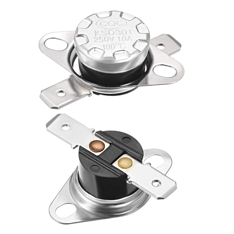 [Australia - AusPower] - uxcell KSD301 Thermostat 100°C/212°F 10A Normally Open N.O Adjust Snap Disc Temperature Switch 2pcs,Bakelite Material 2 100 Degree 