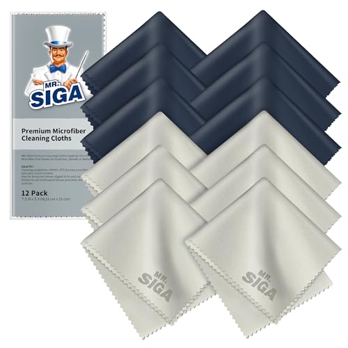 MR.SIGA Microfiber Glasses Cleaning Cloth, Spectacle Cleaner Cloth, 12 Pack Navy/Gray 12 Pack-6 X 7 inch