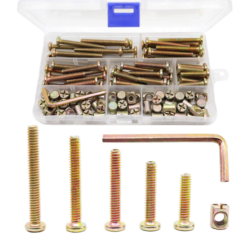 [Australia - AusPower] - binifimux 100pcs 1/4-20" Zinc Plated Hex Socket Cap Bolts Barrel Nuts Assortment Kit for Crib Baby Bed Cots Chairs 