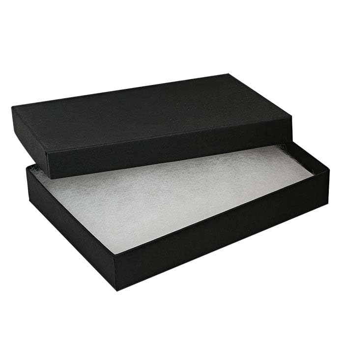 RJ Displays 15 Pack Cotton Filled Black Matte Color Paper Cardboard Jewelry Necklace, Bracelet, Watches, Belt Buckles, Pocket Watches Gift and Retail Display Boxes Size: 5 3/8" x 3 7/8" x 1" Inch Matte Black